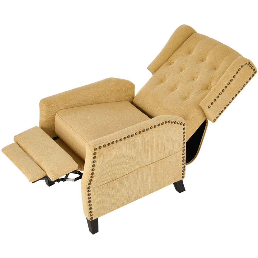 Living and Home Yellow Chenille Pushback Recliner Chair with Footstool Image 3