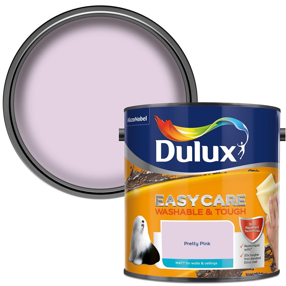 Dulux Easy Care Walls and Ceilings Pretty Pink Matt Emulsion Paint 2.5L Image 1