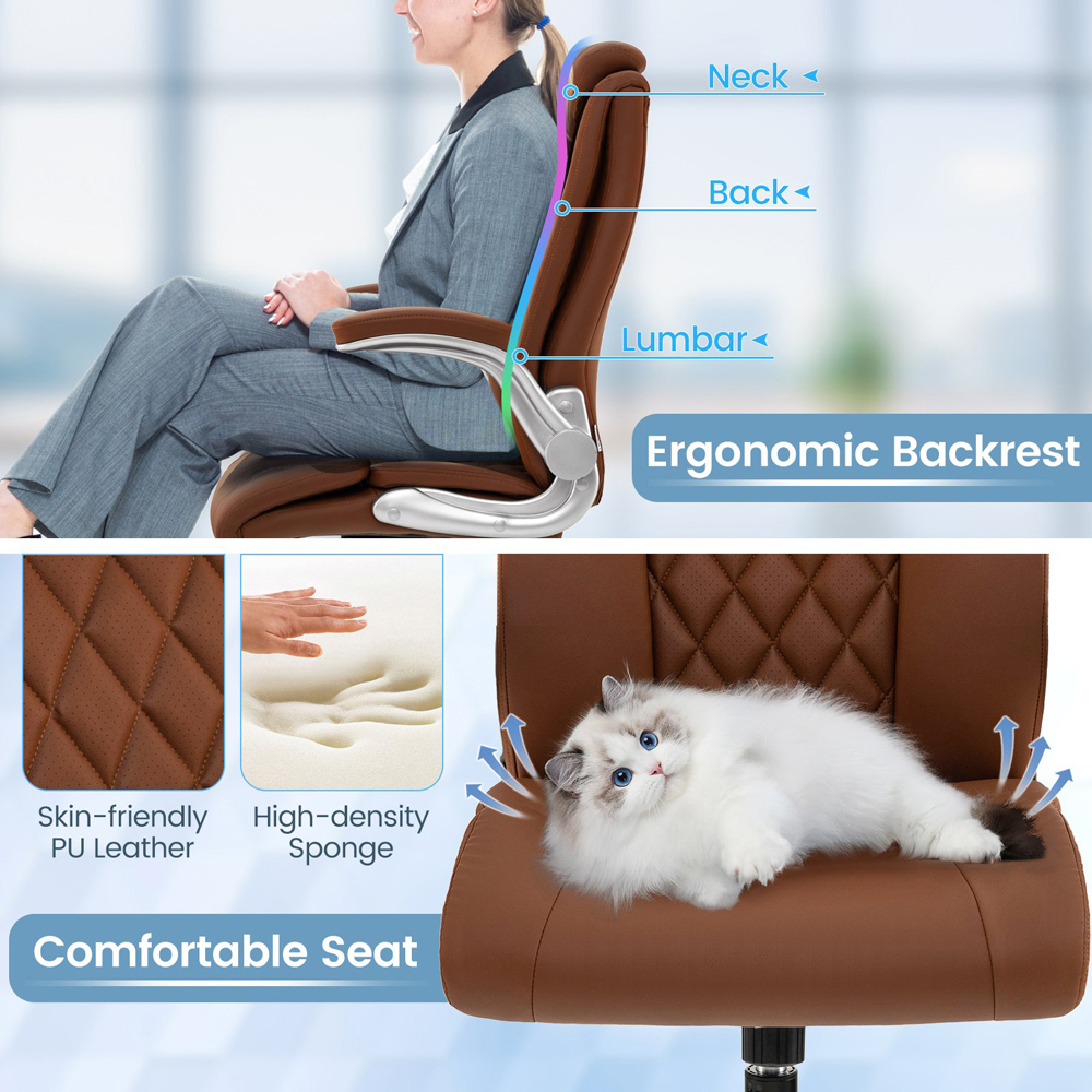 Costway Brown Adjustable PU Leather Office Chair Image 5