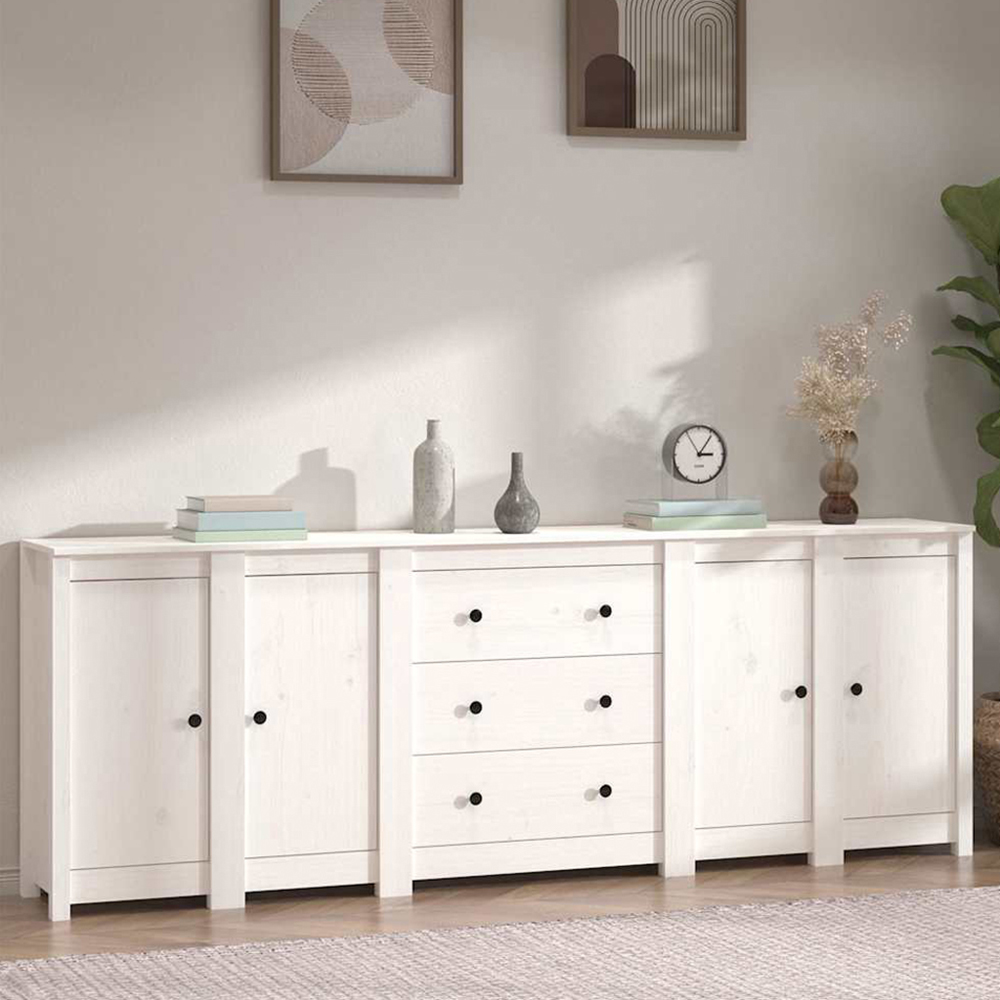vidaXL White Pine Wood Sideboard Image