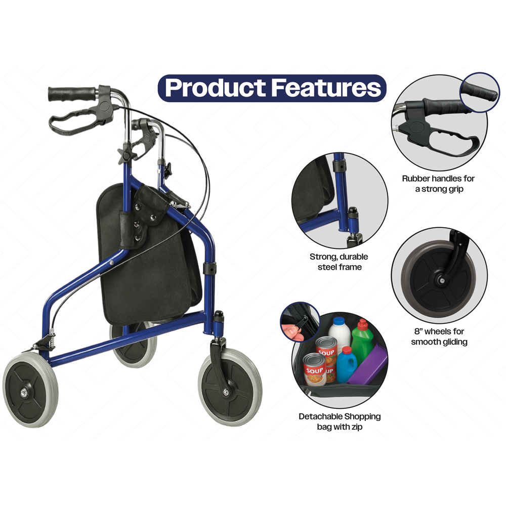 Aidapt 3 Wheel Blue Walker with Bag Image 4