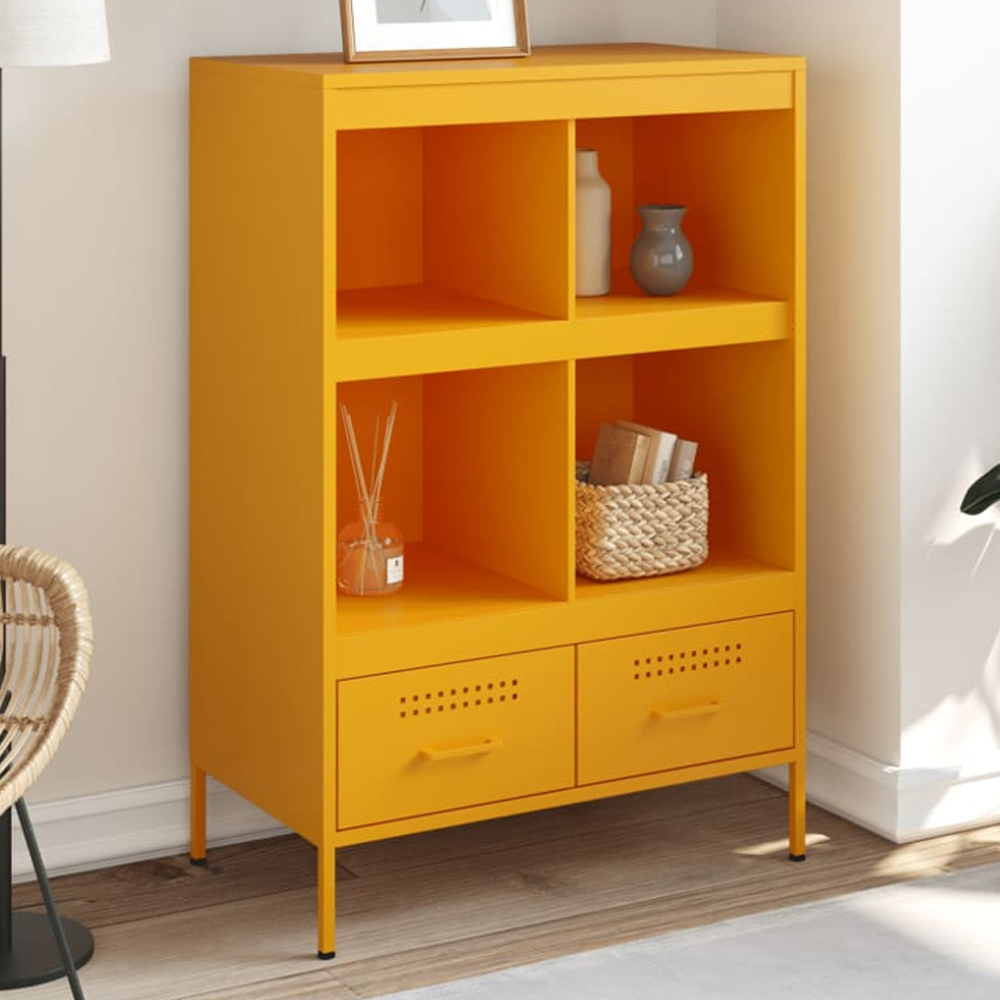 vidaXL 2 Drawer 4 Shelf Yellow Highboard Image 1