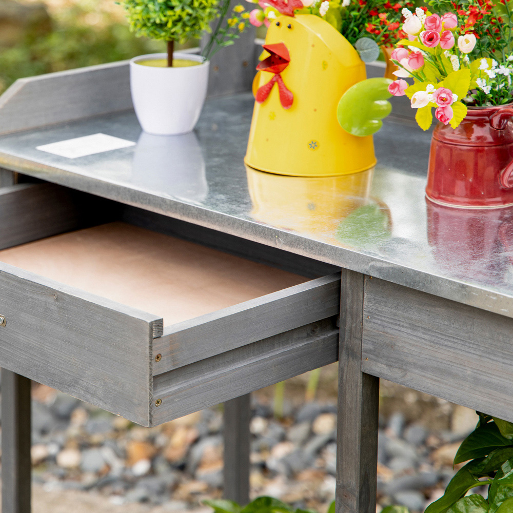 Outsunny Grey Wooden Potting Table Image 3