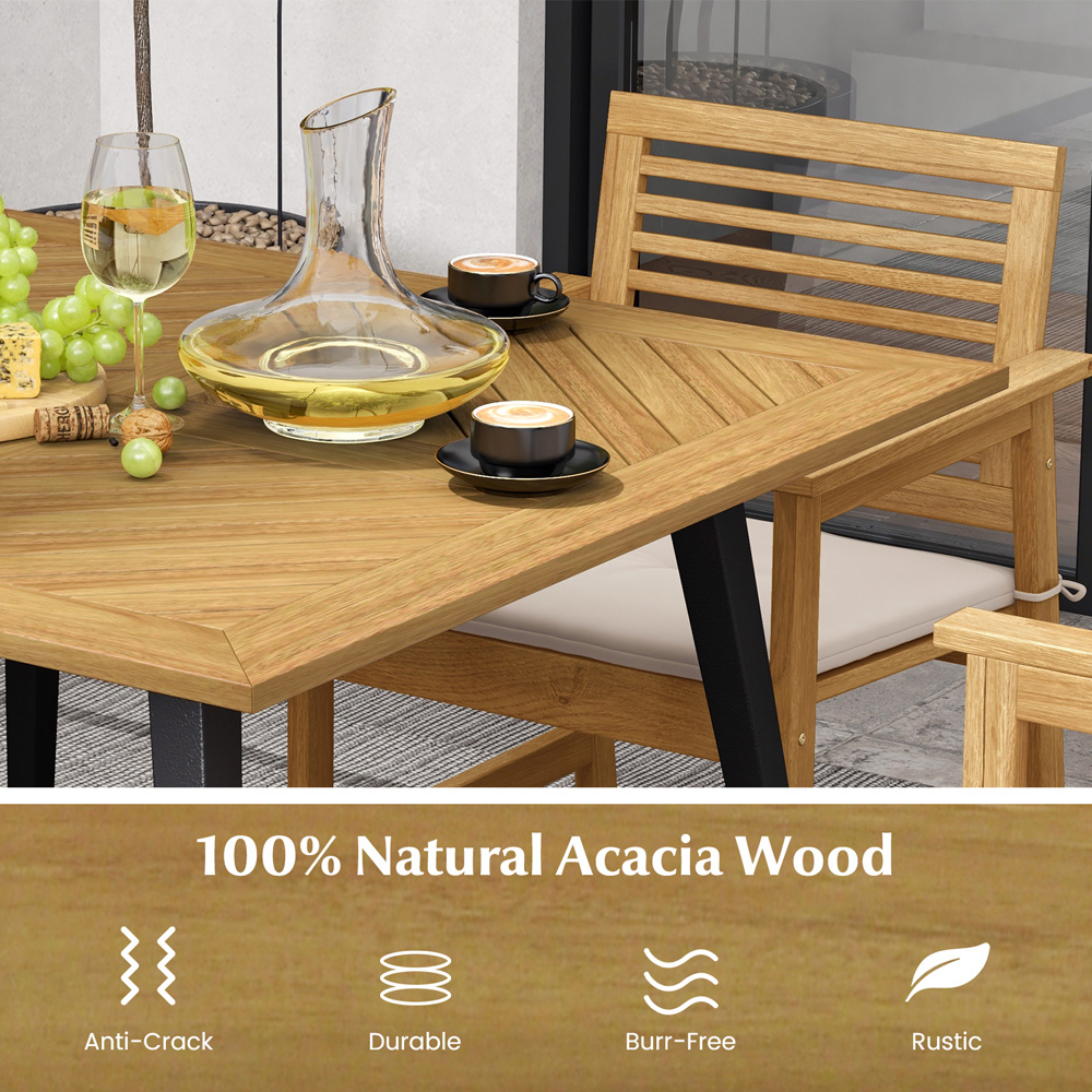 Costway 4 Seater Wooden Patio Table with Metal Legs Image 6