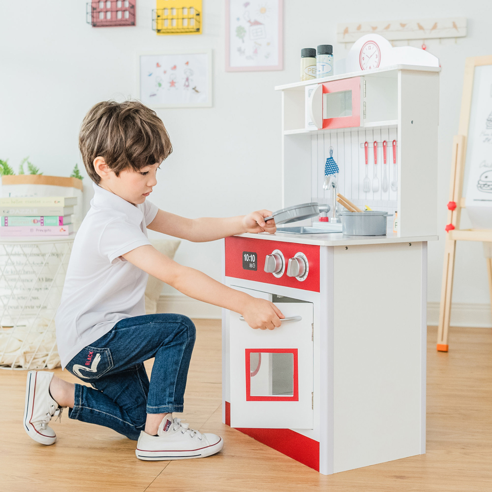 Teamson Kids Little Chef Madrid Red and White Classic Kitchen Play Set Image 6
