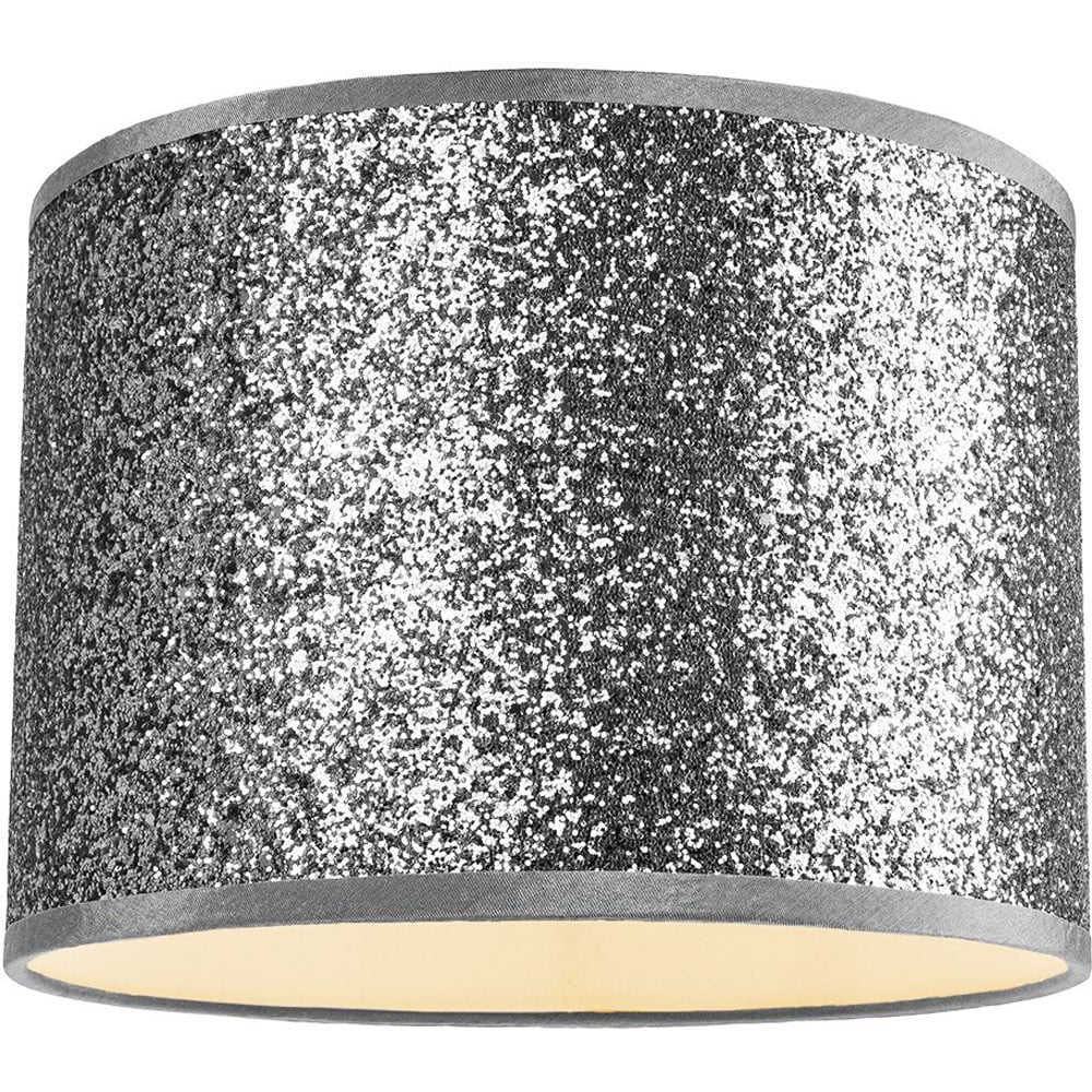 Happy Homewares Bright Silver Glitter Fabric Pendant Lamp Shade Image 2
