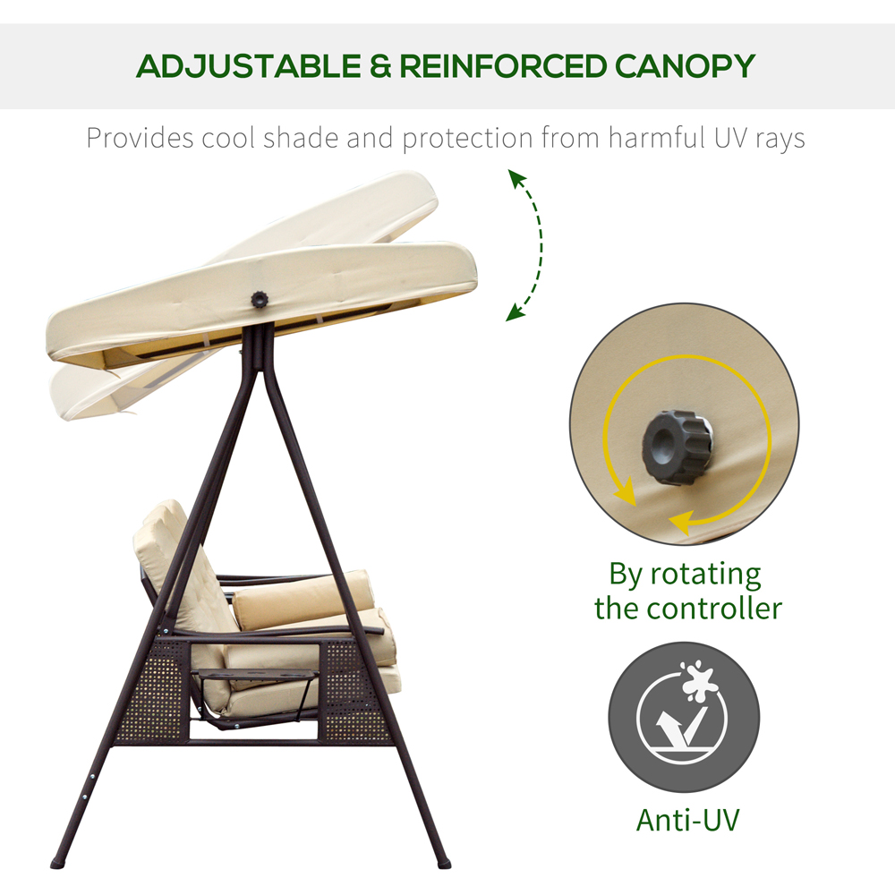 Outsunny 3 Seater Beige Steel Swing with Canopy Image 4