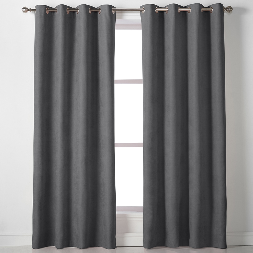 Alan Symonds Slate Velvet Chenille Ring Top Eyelet Curtains 142 x 229cm Image 1