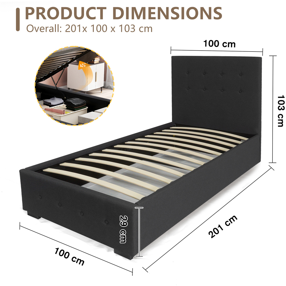 Brooklyn Single Black Fabric Gaslift Ottoman Storage Bed Image 8