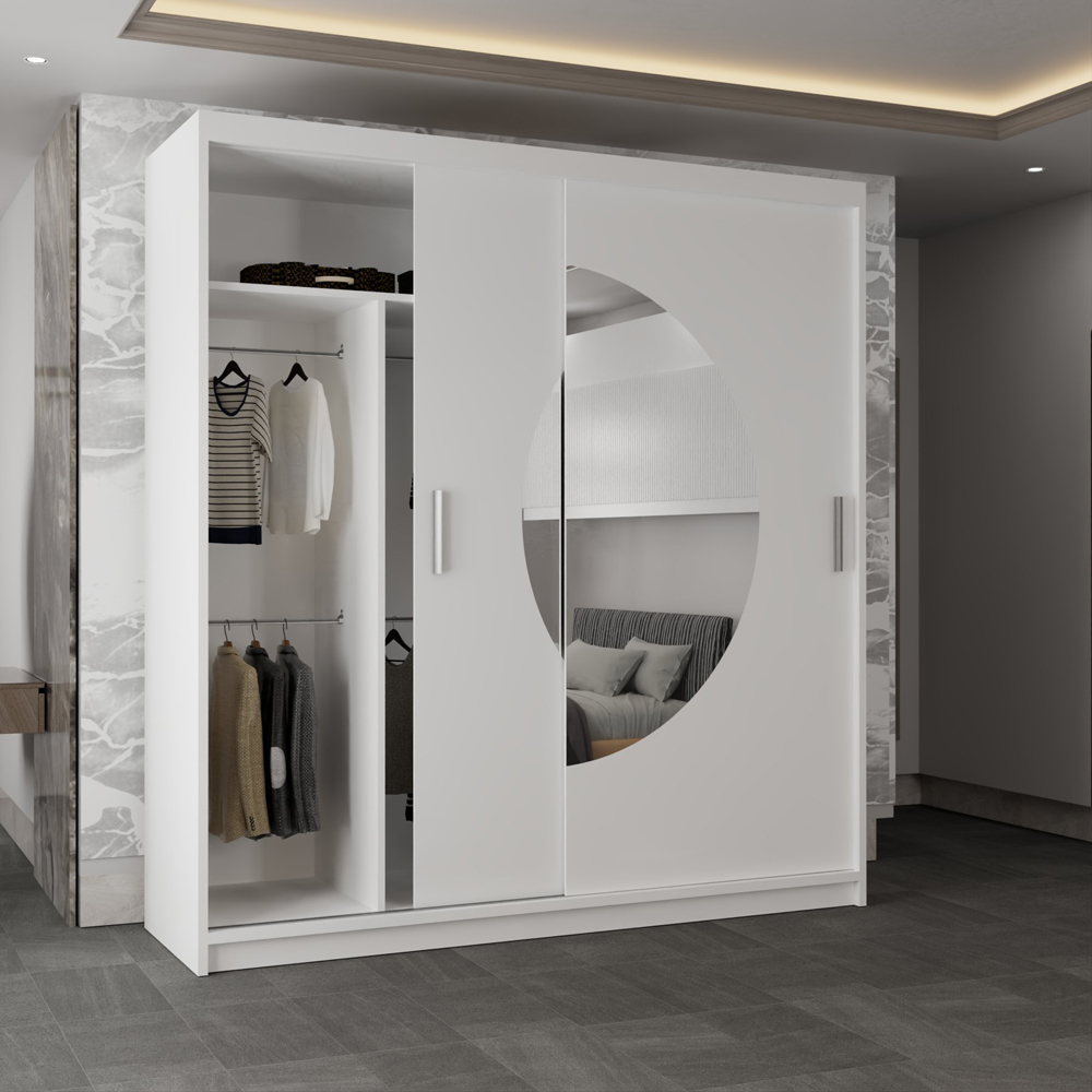 Sliding Wardrobes 4U Moon 2 Door White Wide Mirrored Wardrobe 203cm Image 3