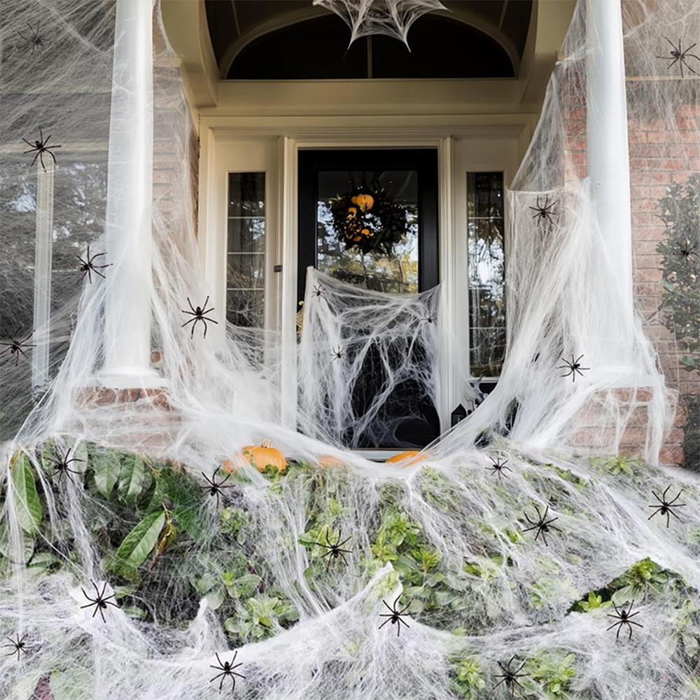 Lovii White Stretchable Cotton Spider Web with 60 Fake Spider Halloween Decoration 300g Image 2