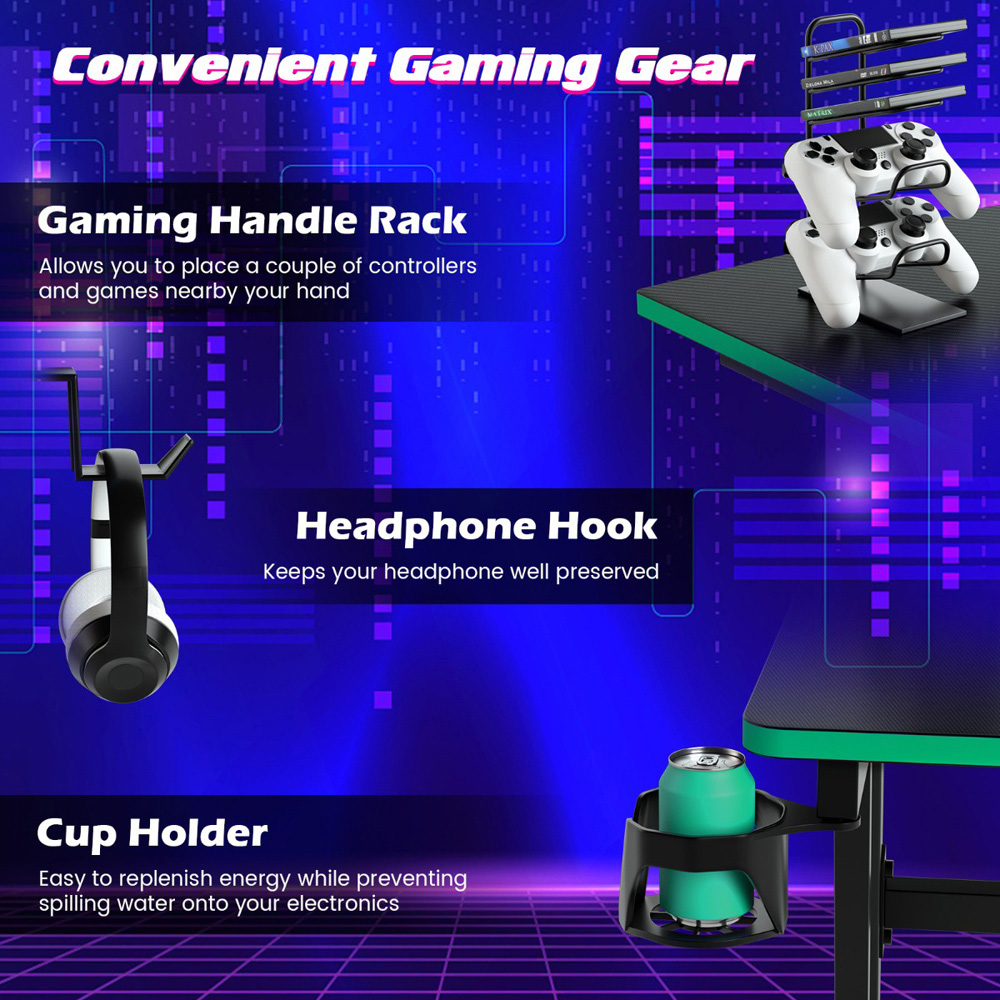Costway Z-Shaped Computer Desk with Headphone Hook and Cup Holder Green Image 5