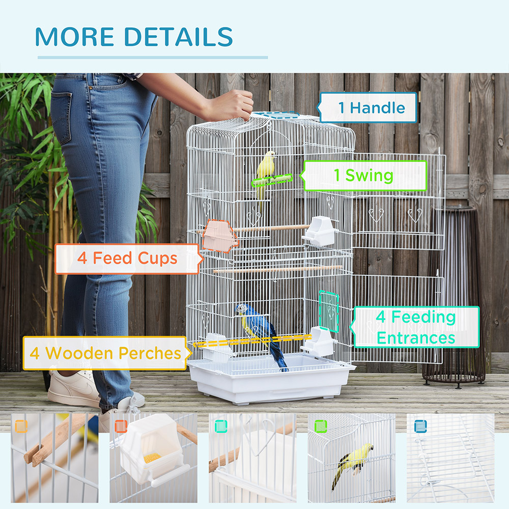 PawHut 92cm Large White Bird Cage with Perches Image 6