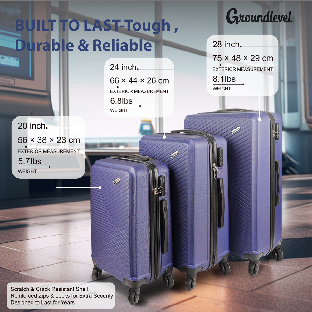 Groundlevel Infinity Set of 3 Blue Luggage Suitcase Image 7