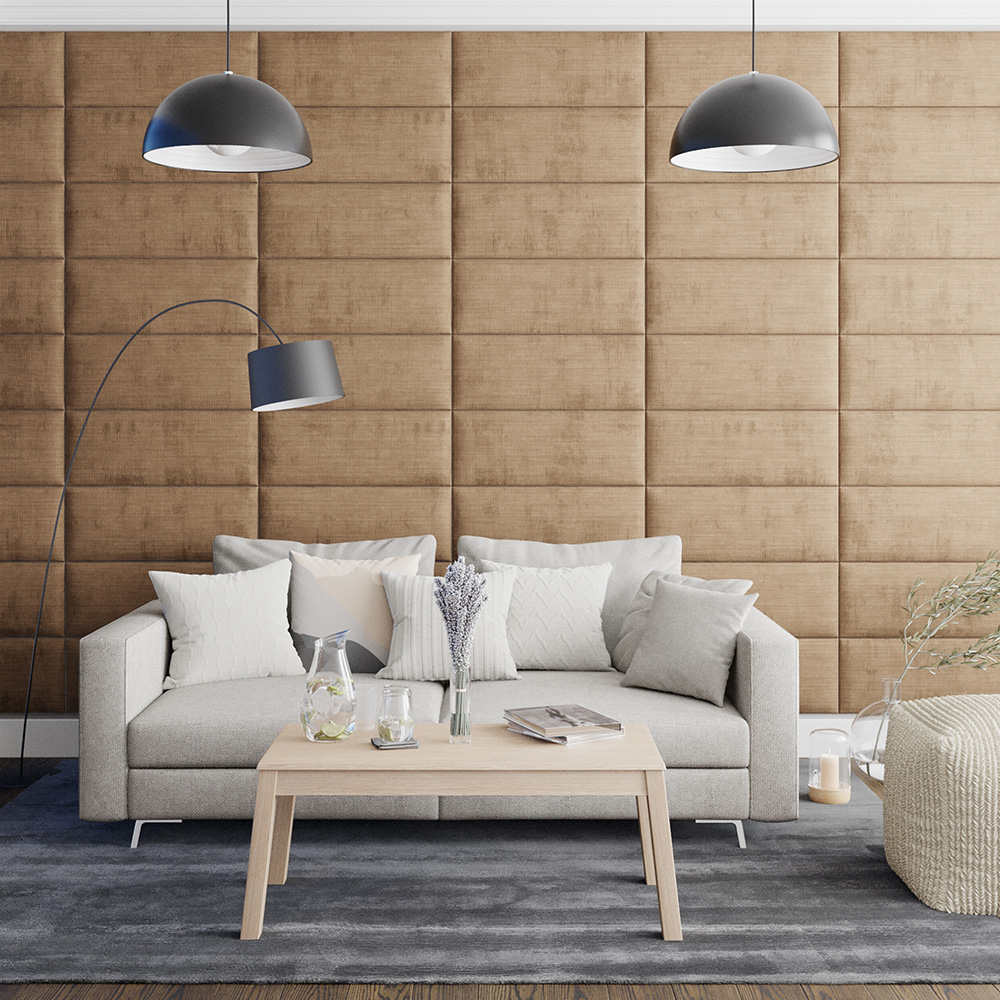 Aspire EasyMount Champagne Firenze Velour Upholstered Wall Mounted Headboard Panels 8 Pack Image 3