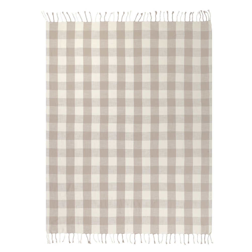 Yard Chesil Cream Check Tasselled Cotton Throw Image 2