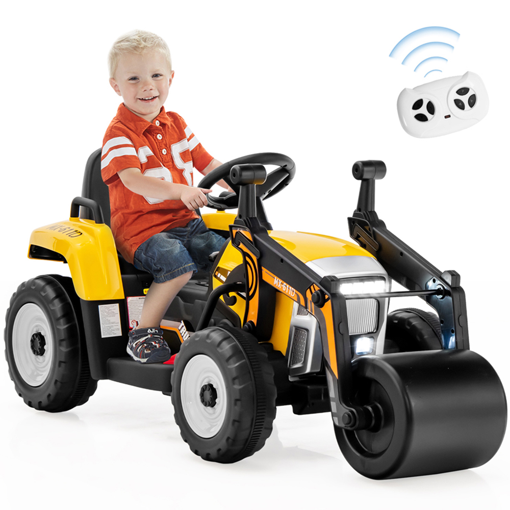 Costway Kids Yellow Ride On Road Roller with 2.4G Remote Control 12V Image 3