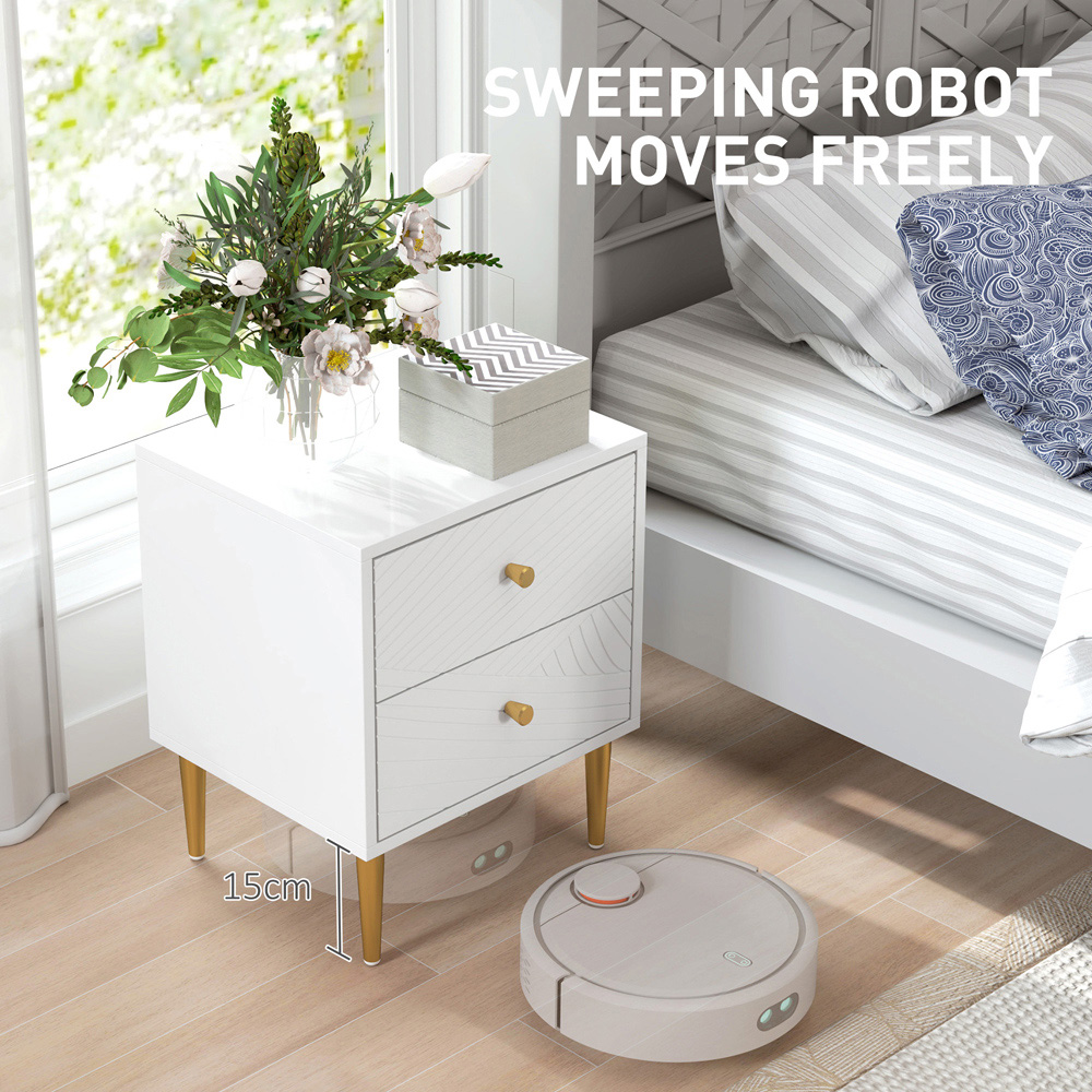Portland 2 Drawer White Modern Bedside Table Image 7
