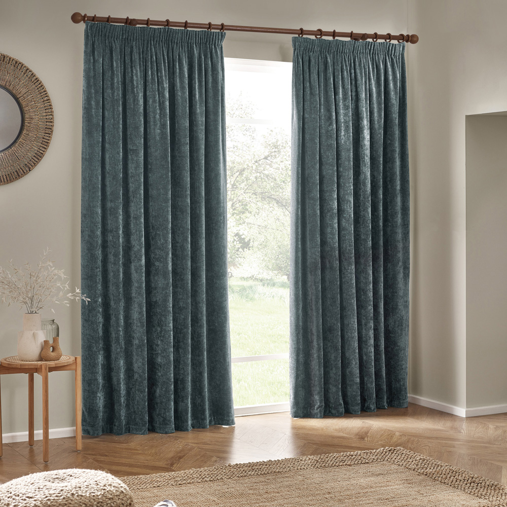 Yard Heavy Marine Chenille Velvet Pencil Pleat Curtains 168 x 137cm Image 6