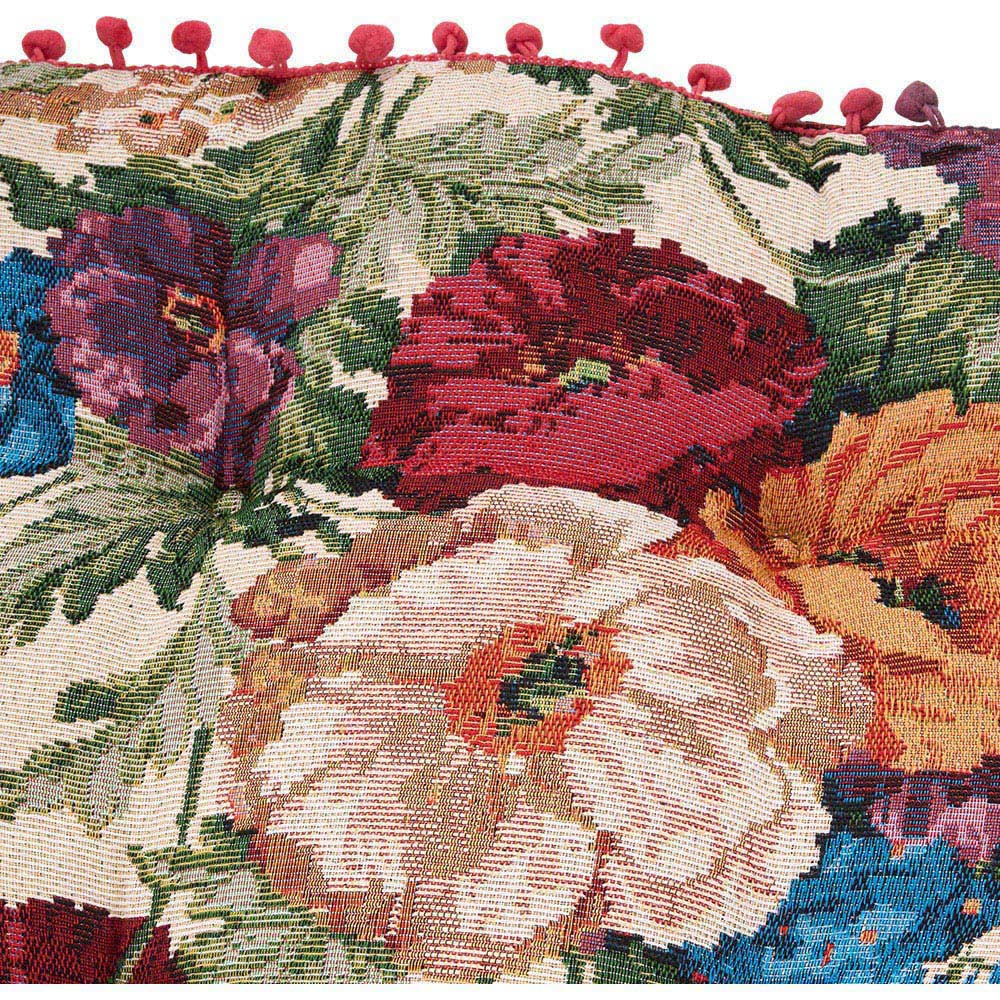 Living and Home Beige Vintage Floral Embroidered Tatami Seat Cushion with Pom Poms 40 x 40cm Image 7