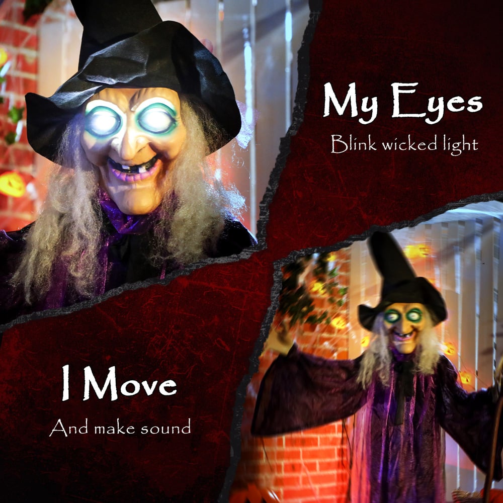 Outsunny Voice Activated Animatronics Purple Standing Witch Halloween Decoration 6ft Image 8