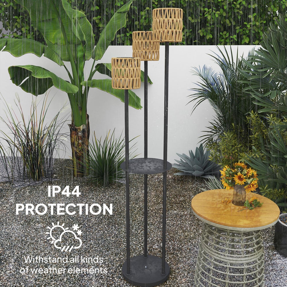 Outsunny Yellow 3 Light Rattan Solar Floor Lamp with Shelf Image 8
