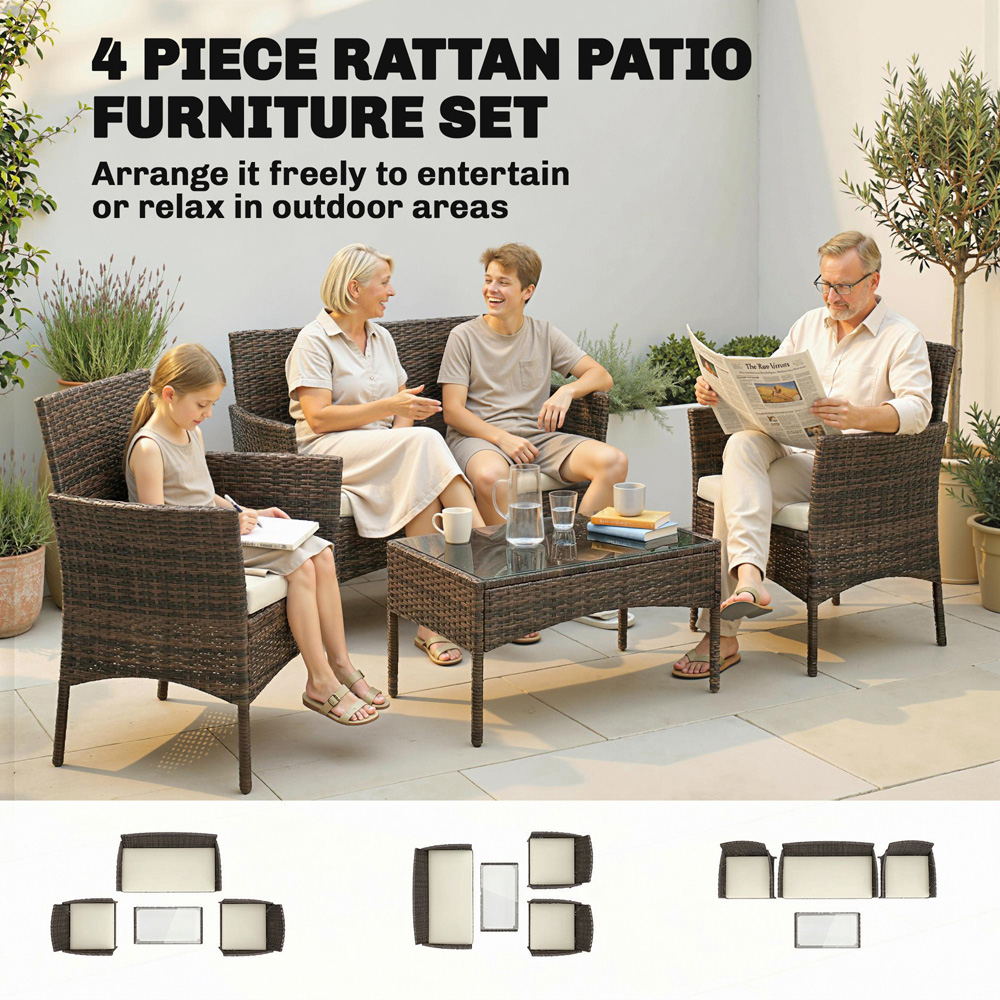 Outsunny 4 Seater Brown Rattan Garden Sofa Set with Cushions  Image 7