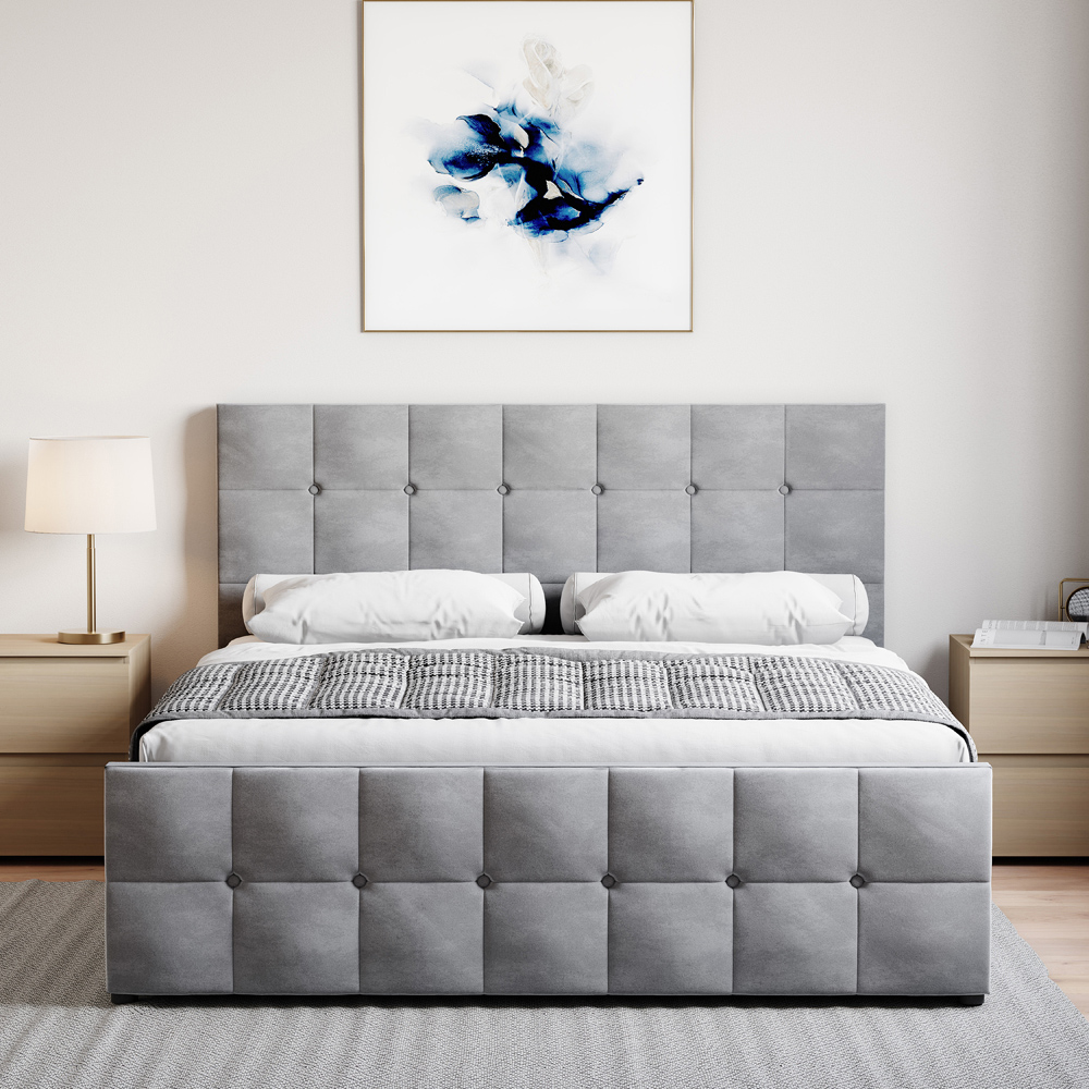 Vida Designs Valentina King Size Light Grey Velvet Ottoman Bed Image 7
