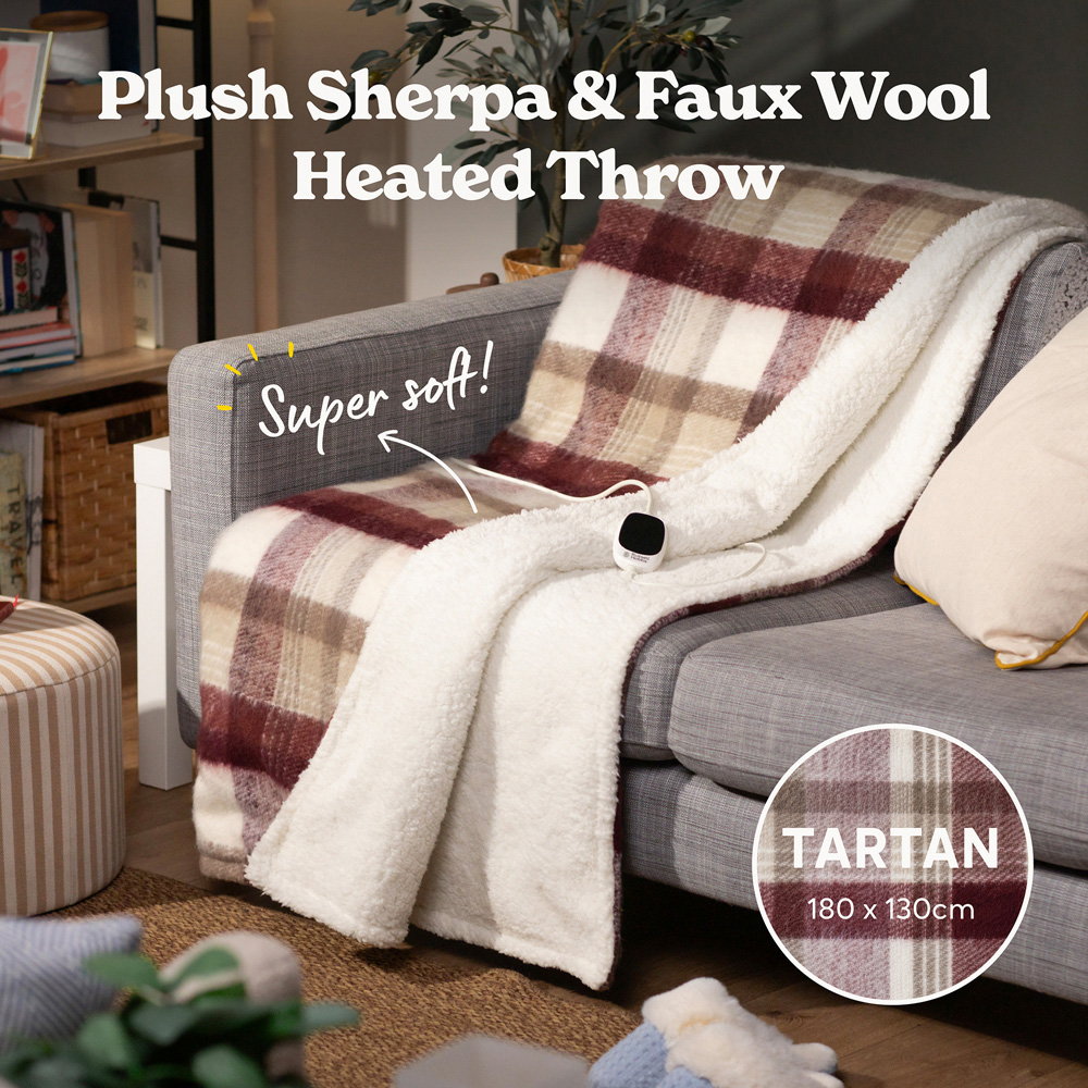 Russell Hobbs Tartan Faux Wool and Sherpa Heated Throw with Controller 130 x 180cm Image 3