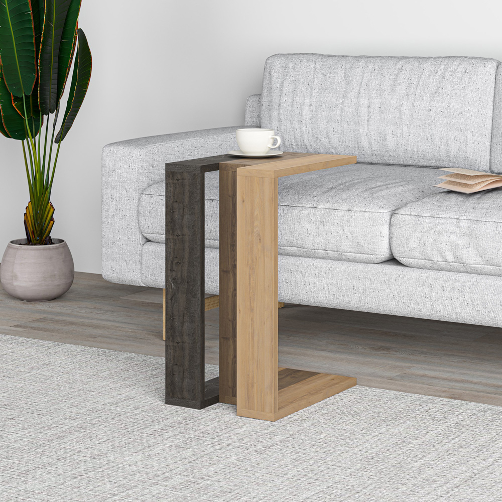 Decortie Muju Oak and Dark Coffee C Shape Side Table with Side Support Image 5