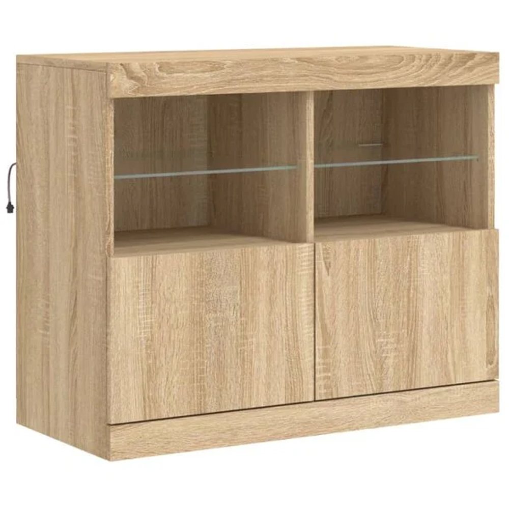 vidaXL 2 Door 4 Shelf Sonoma Oak Sideboard with RGB LED Lights Image 2