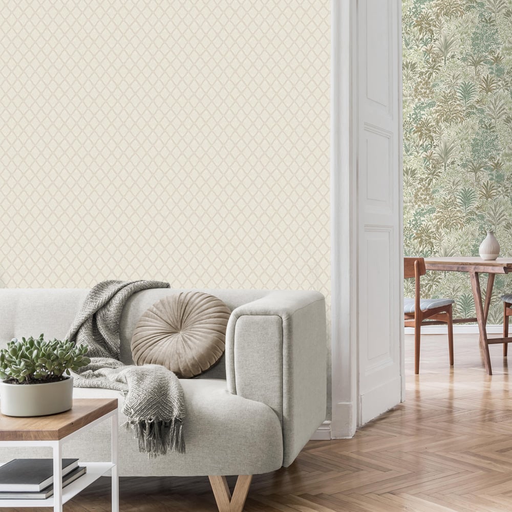 Vymura Santina Trellis Natural Vinyl Wallpaper Image 4