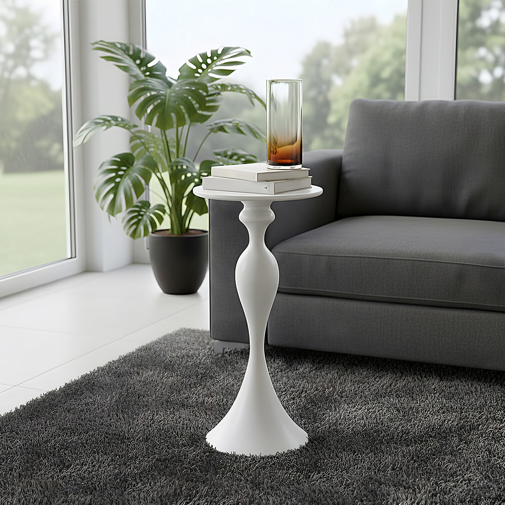 Living and Home Cream Round Slim Side Table Image 8