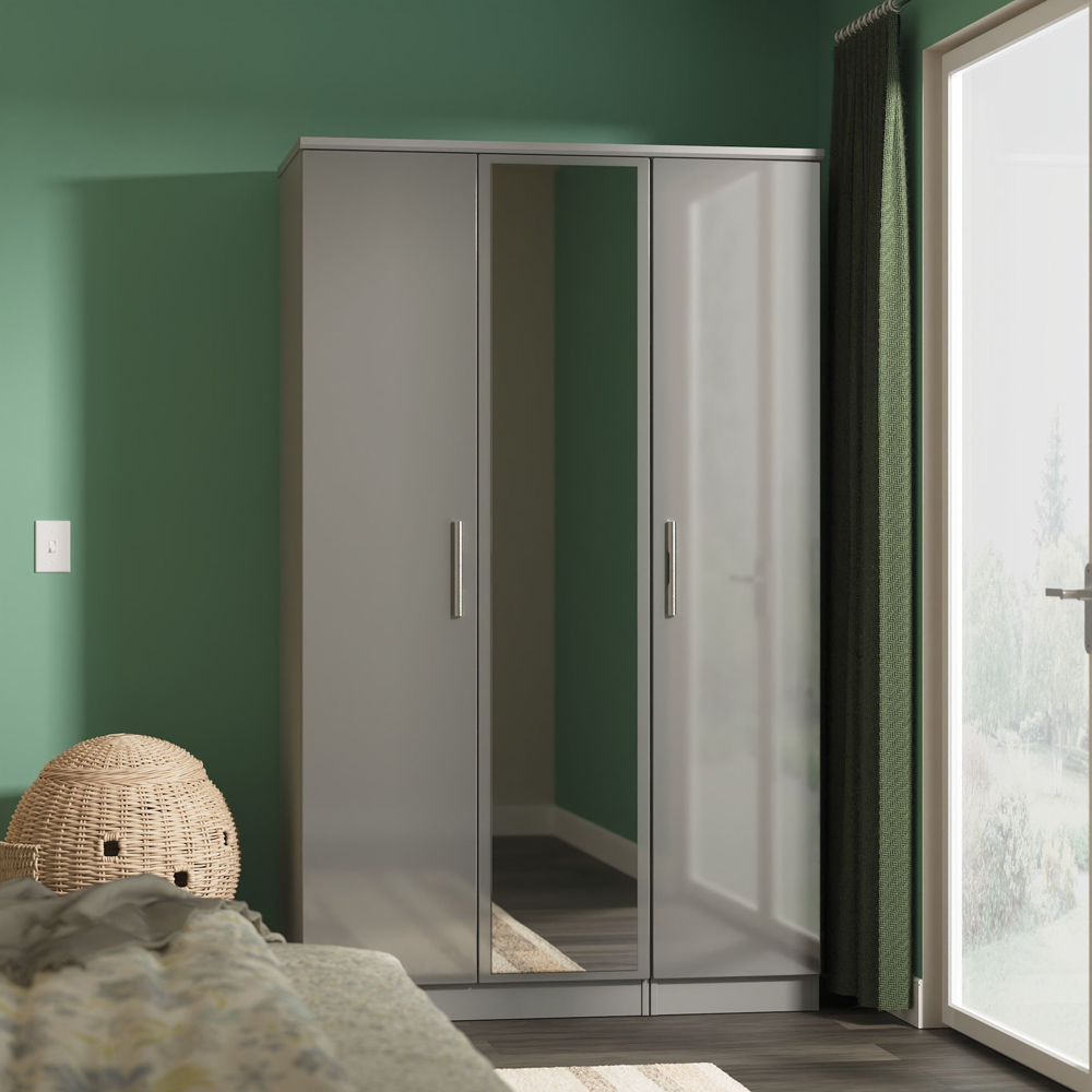 Crowndale Knightsbridge 3 Door Grey Gloss and Dusk Grey Mirror Wardrobe Ready Assembled Image 9