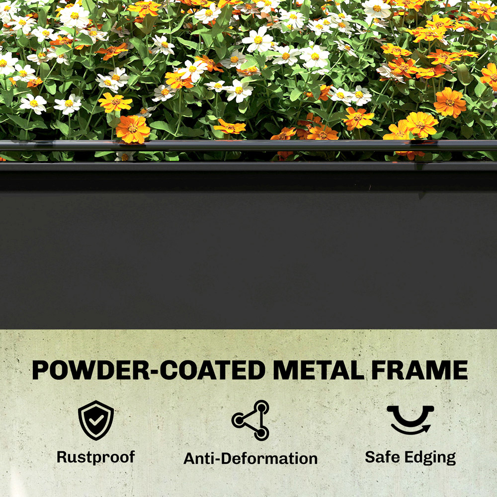Outsunny Black Metal Raised Planter with Flip-Up Greenhouse 136 x 100 x 49cm Image 8