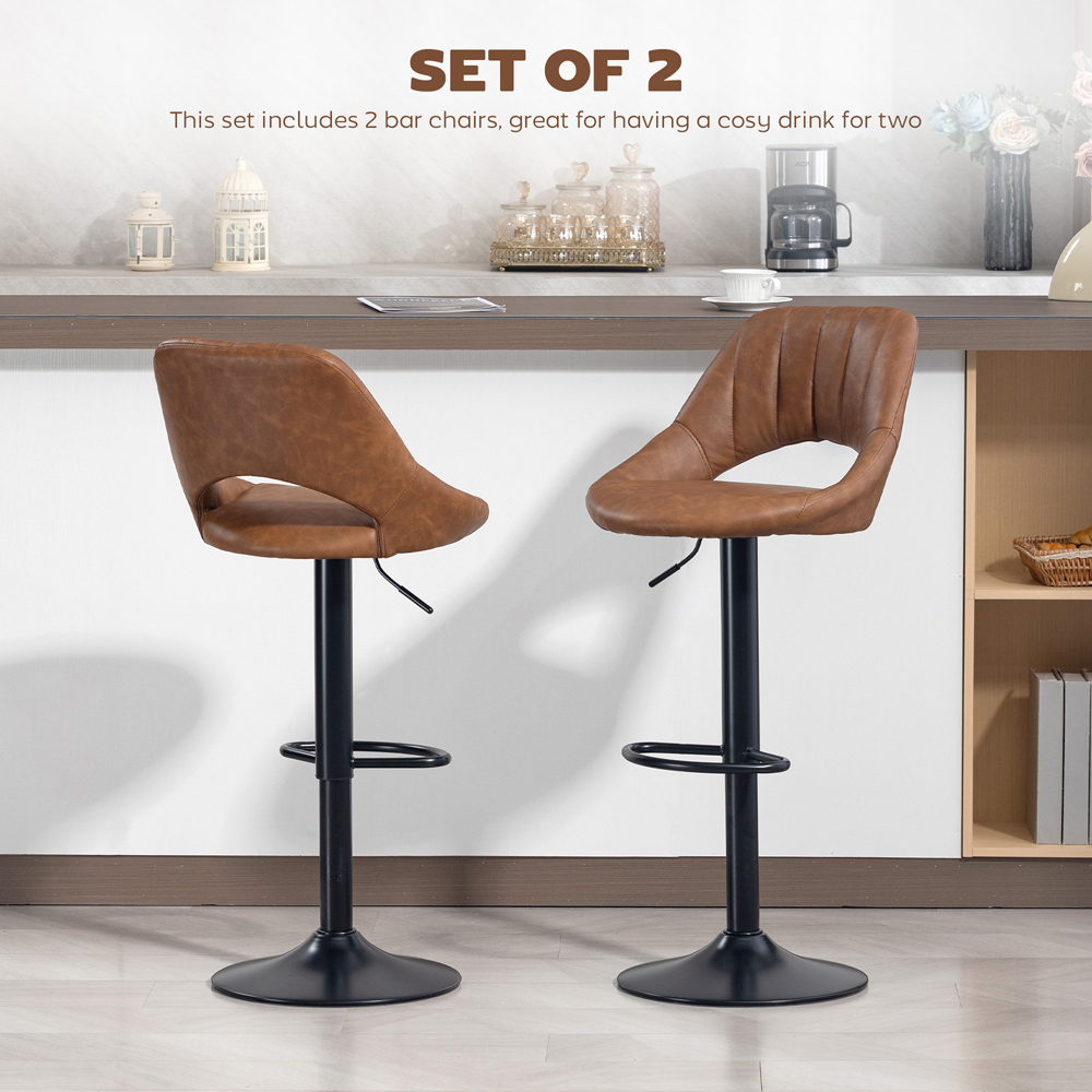 Portland Set of 2 Brown Swivel Bar Stool with Backrest and Footrest Image 4