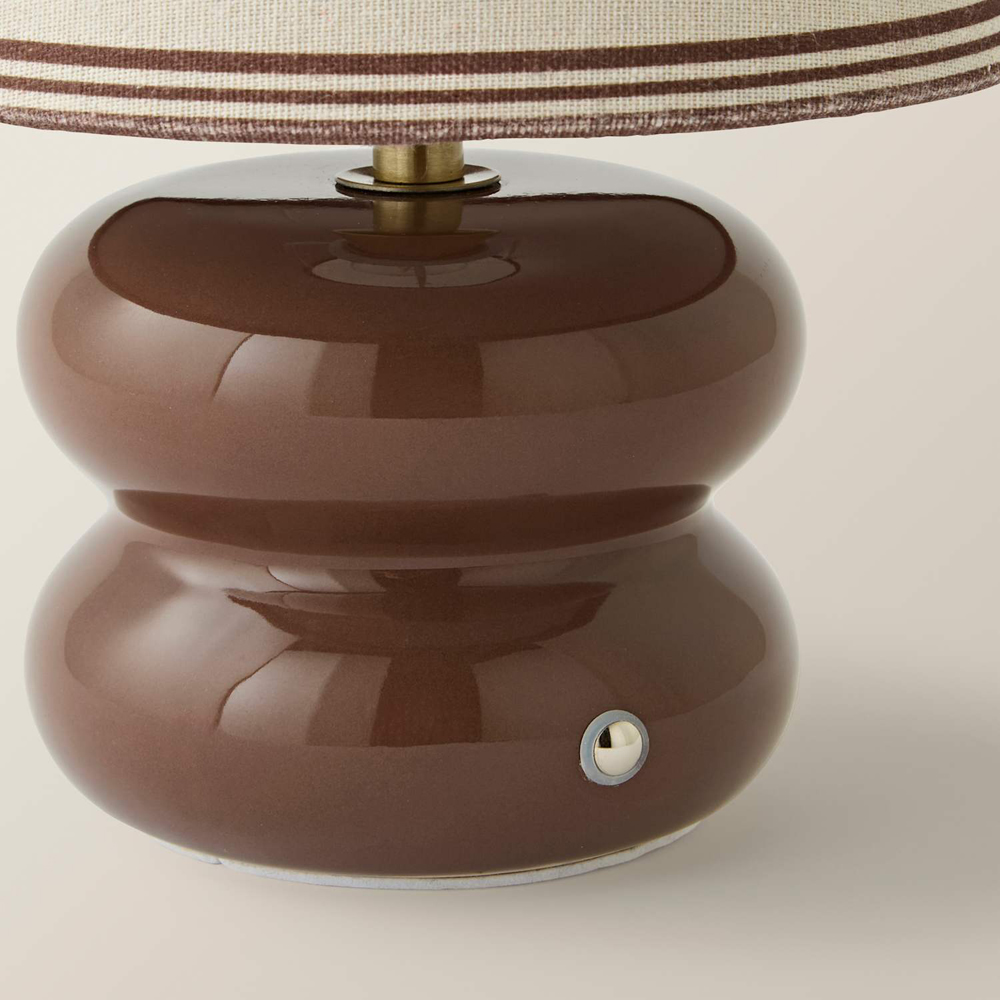 ValueLights Gia Triple Trim Linen Shade Brown Ceramic Stack Rechargeable Table Lamp Image 3
