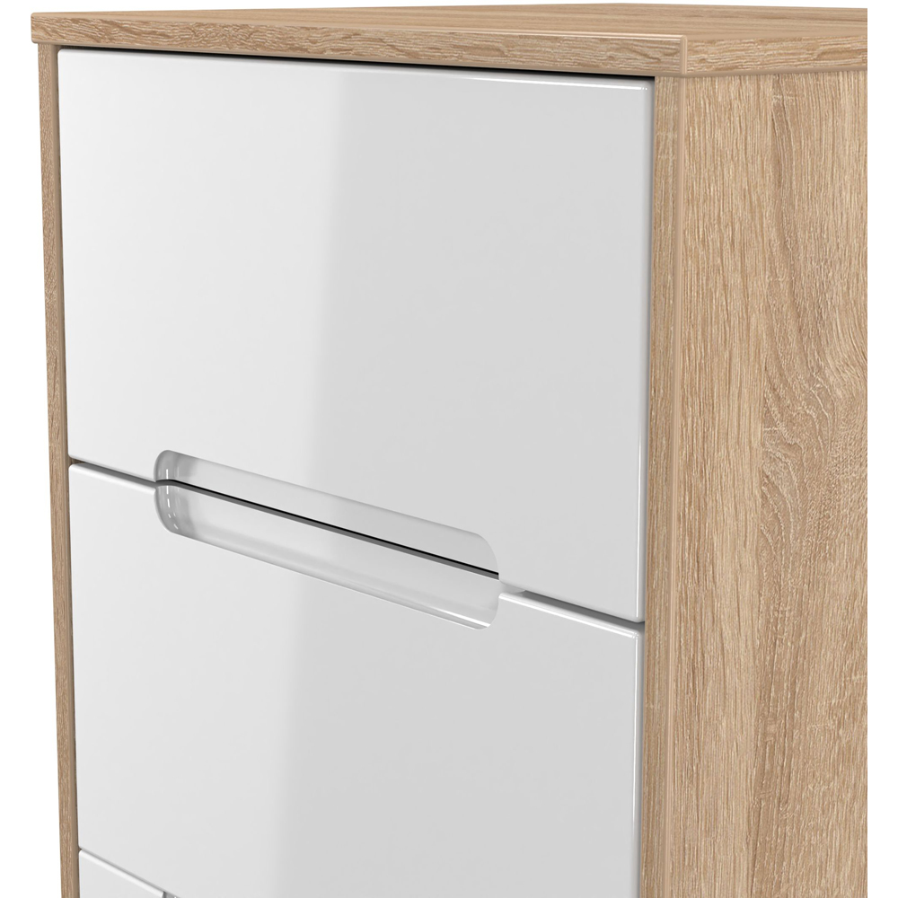Crowndale Monaco 3 Drawer White Gloss and Bardolino Oak Bedside Cabinet Ready Assembled Image 5