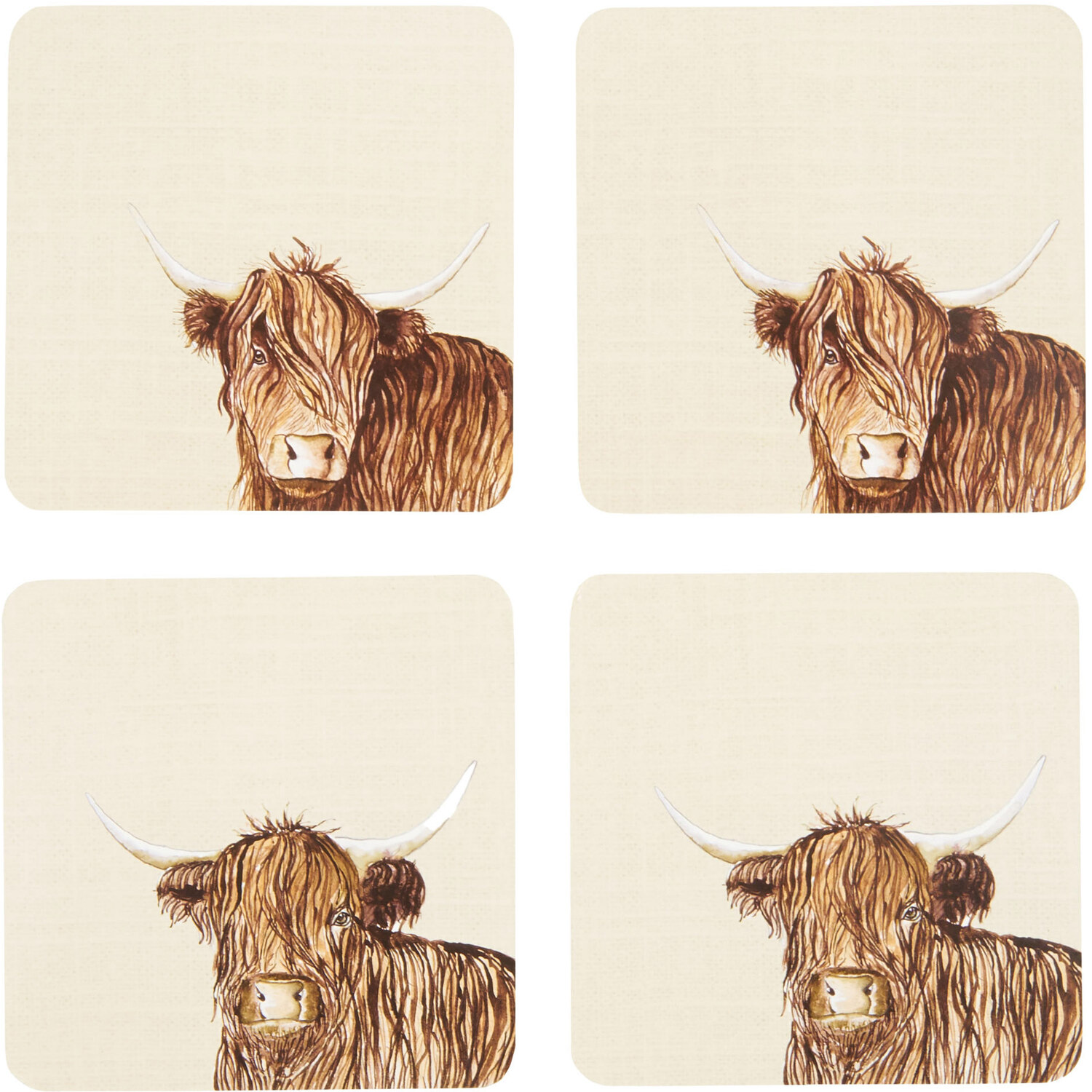 Impress Cream Highland Cow Coasters 6 Pack Image 2
