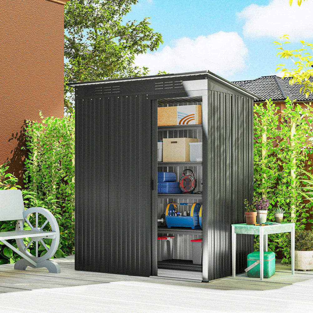 Outsunny 5 x 3ft Dark Grey Metal Garden Storage Shed Image 2