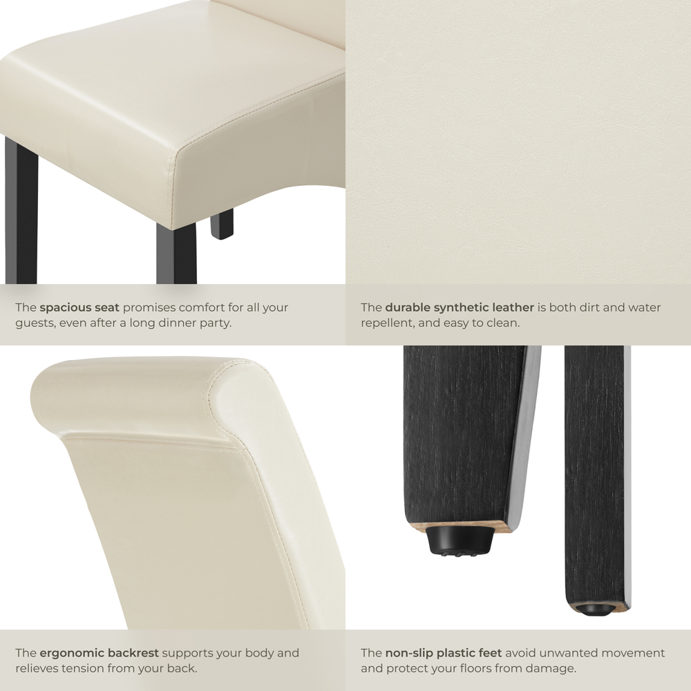 tectake Set of 2 Cream Faux Leather High Backrest Dining Chair Image 5