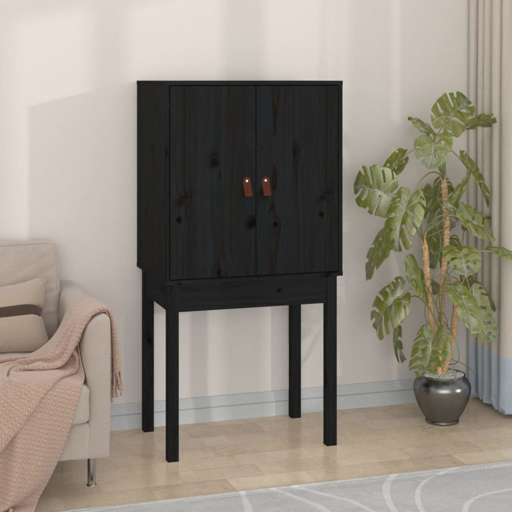 vidaXL 2 Door Black Solid Pine Wood Highboard Image 7