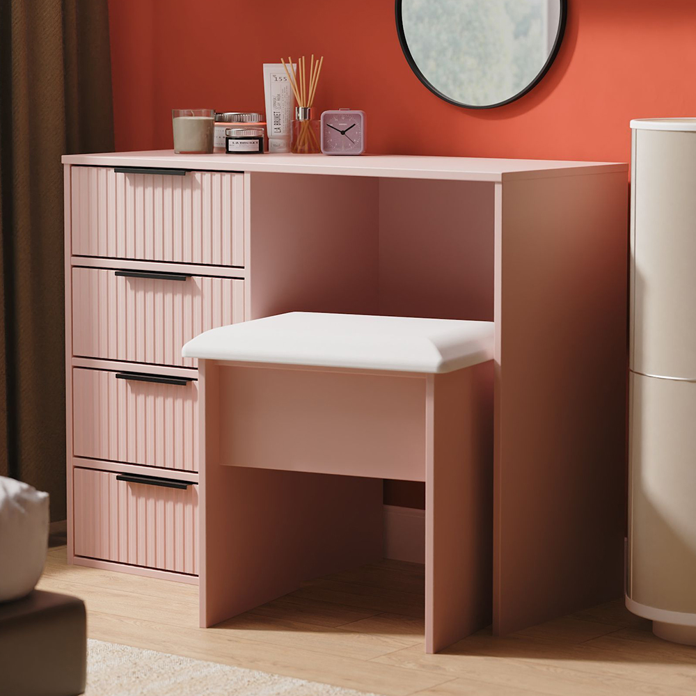 Crowndale Fluted 4 Drawer Kobe Pink Vanity Dressing Table Ready Assembled Image 1
