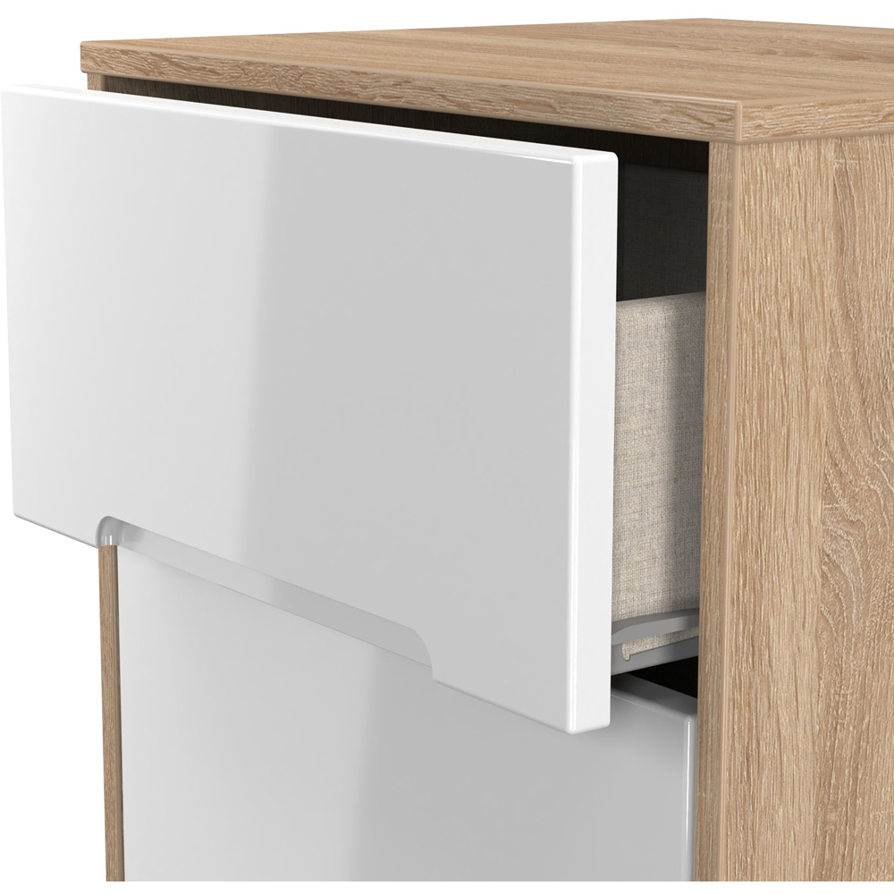 Crowndale Monaco 3 Drawer White Gloss and Bardolino Oak Bedside Cabinet Ready Assembled Image 6