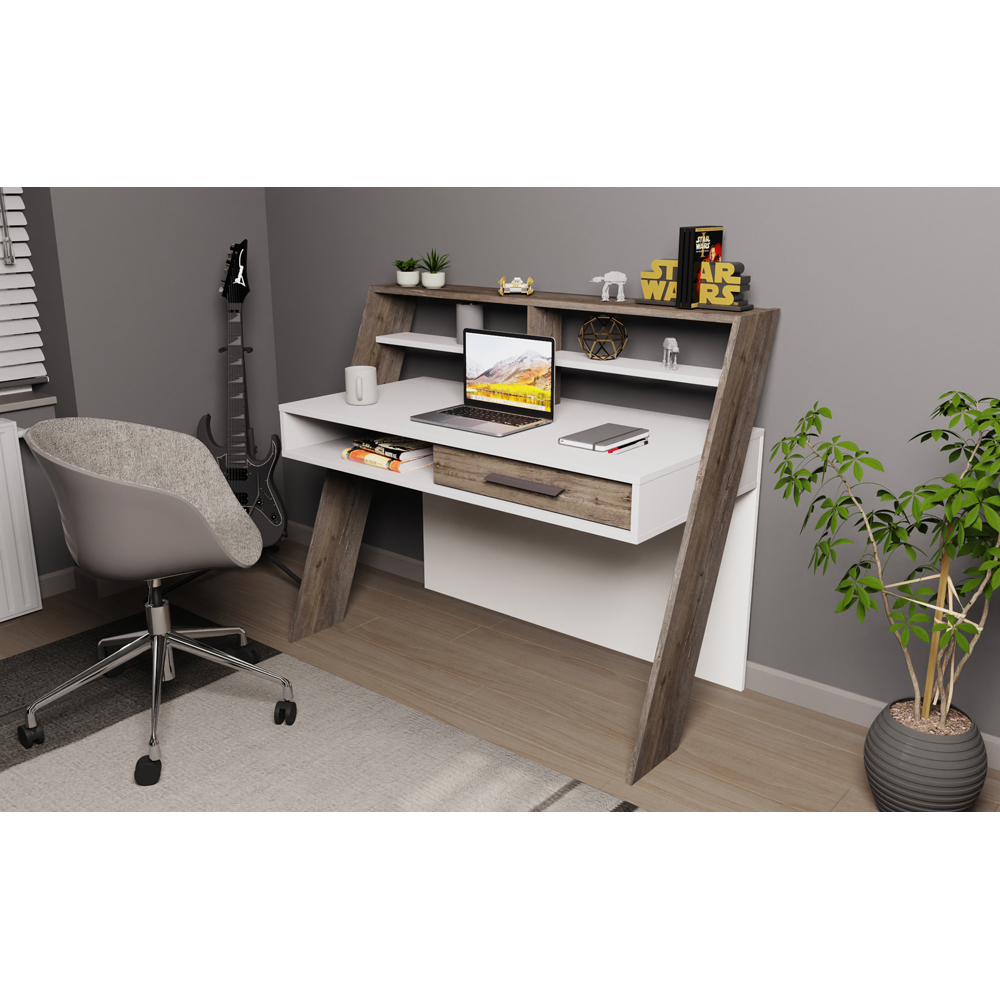 Decorotika Soho Single Drawer 5 Shelf Computer Desk White Wenge Image 5