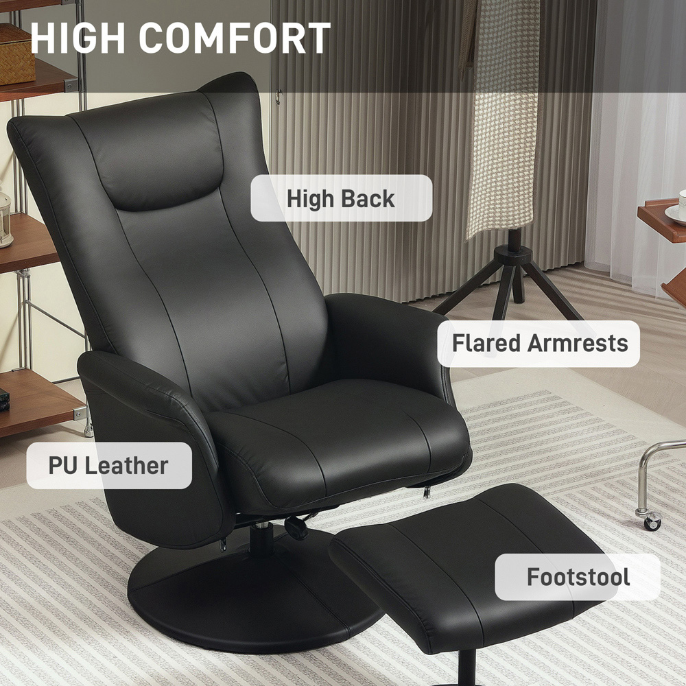 Portland Black Swivel Recliner Chair with Footstool Image 6
