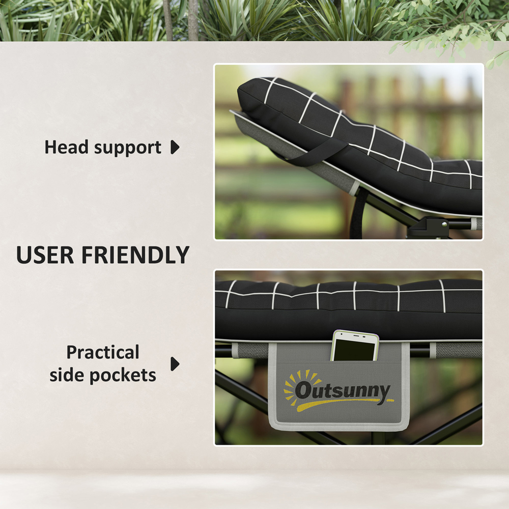 Outsunny Single Black Folding Camping Cot with Mattress Image 4