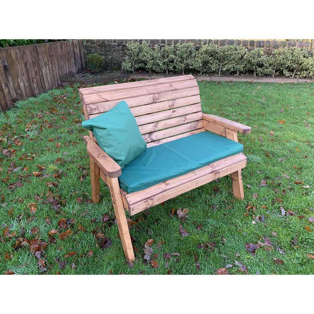 Charles Taylor 2 Seater Traditional Bench with Green Cushions Image 2