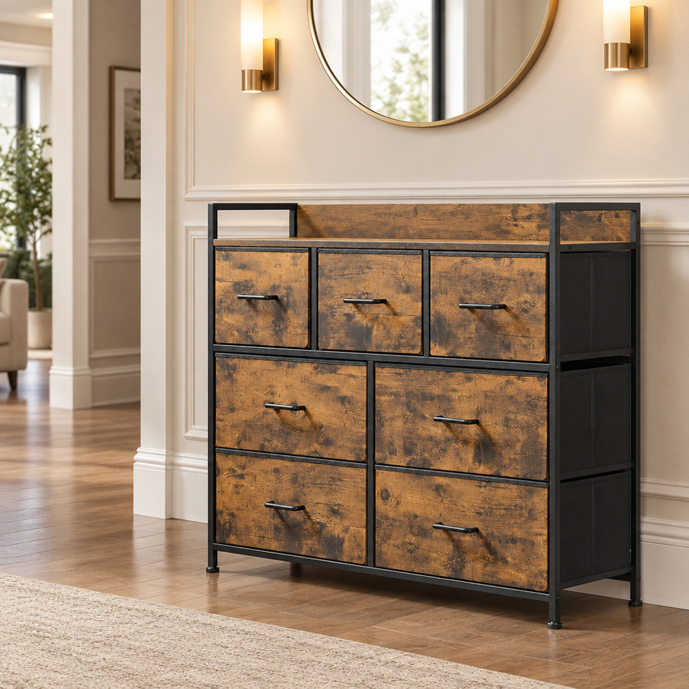 Modcraft 7 Drawer Single Shelf Rustic Brown Chest of Drawers Image 7
