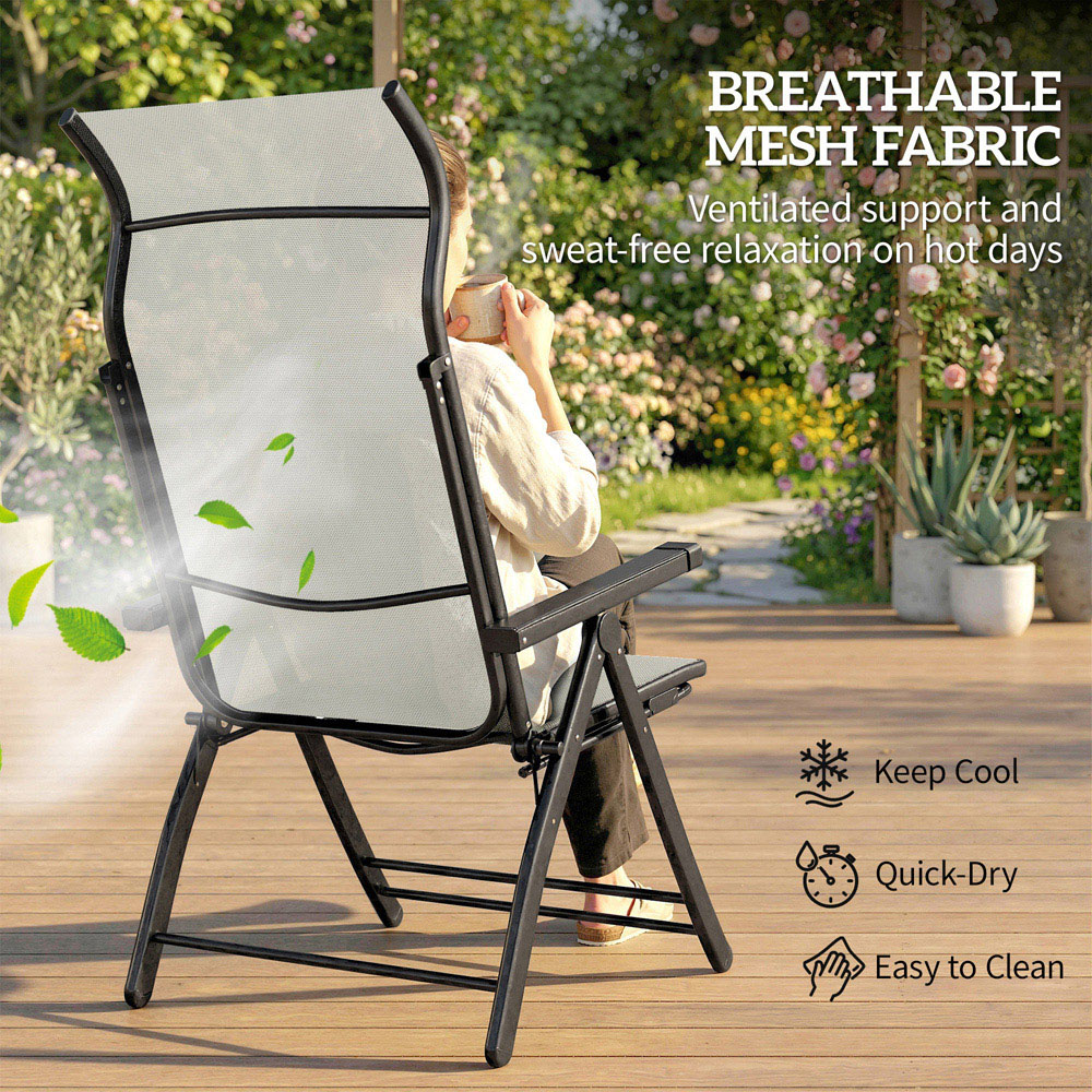 Outsunny Set of 2 Light Grey Folding Reclining Garden Chair with Footrest Image 6